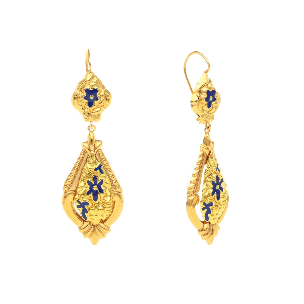 Pendientes Dona Flor en oro 19kl con esmalte azul - Gold Store Premium