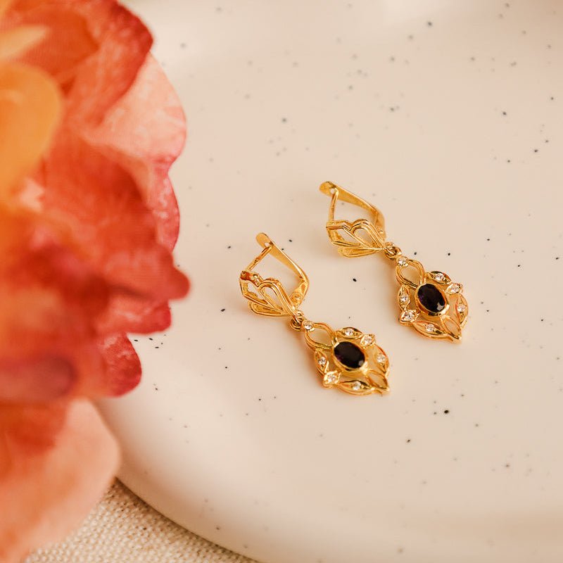 Brincos em Ouro 19kl com Ametista - Loja do Ouro