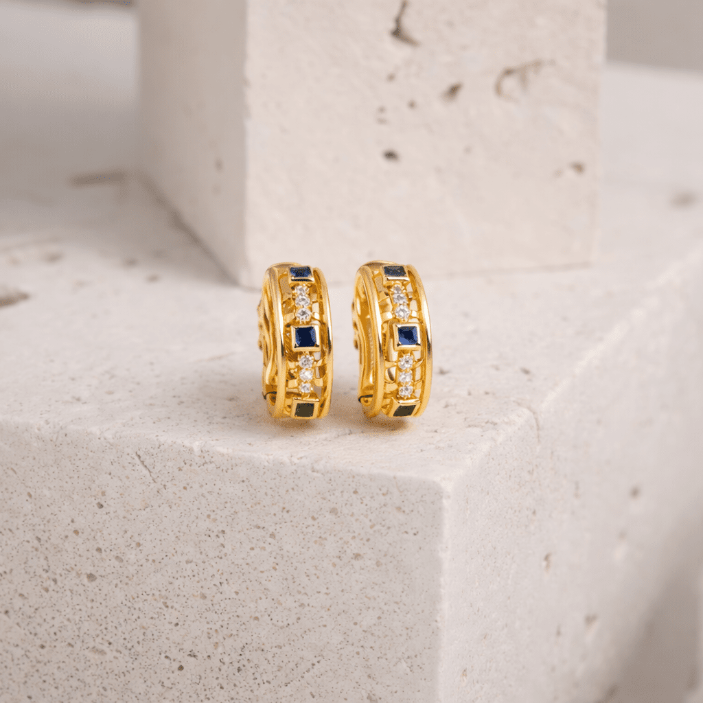 Brincos em Ouro 19kl com Topazios e Zirconias (1.8cm) - Loja do Ouro