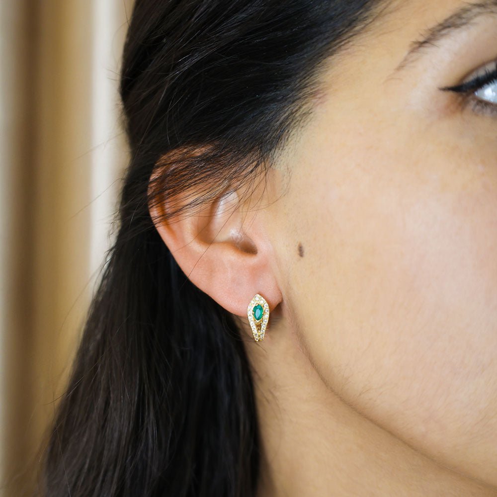 Brincos em Ouro 19kl com Zircónias e Esmeralda - Loja do Ouro