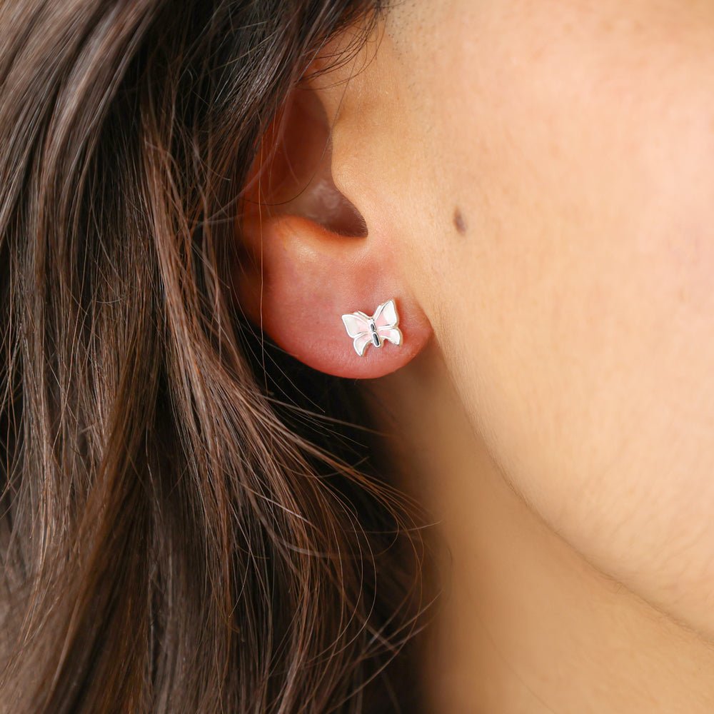 Brincos em Prata com Borboletas em Esmalte Colorido - Loja do Ouro