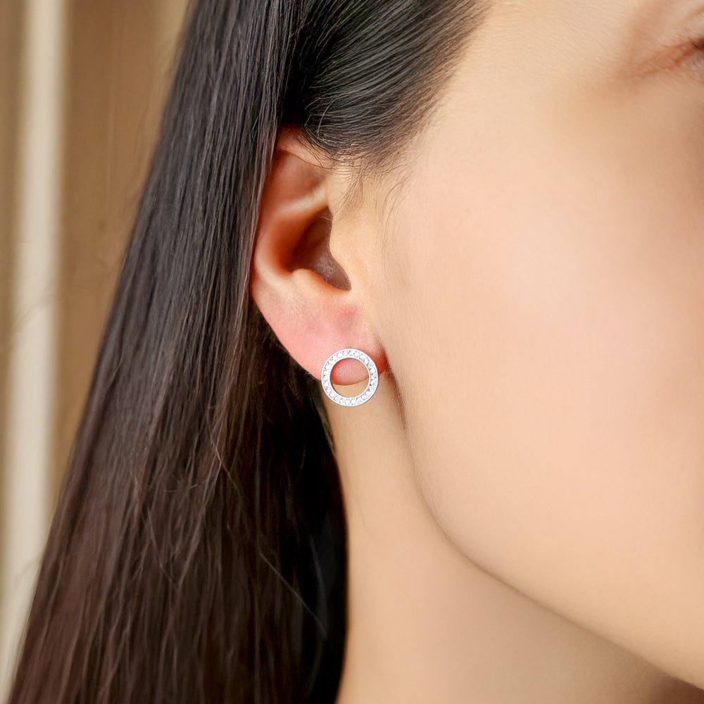 Brincos em Prata com Circulo cravejado de Zircónias - Loja do Ouro