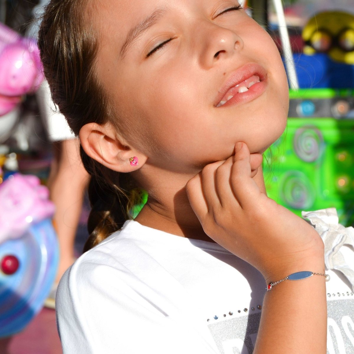 Brincos em Prata com Coração em Esmalte Rosa - Loja do Ouro