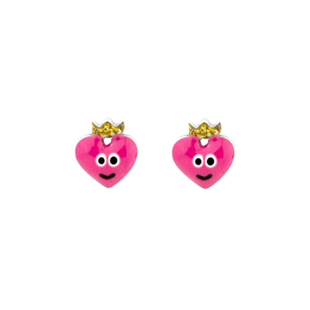 Brincos em Prata com Coração em Esmalte Rosa - Loja do Ouro