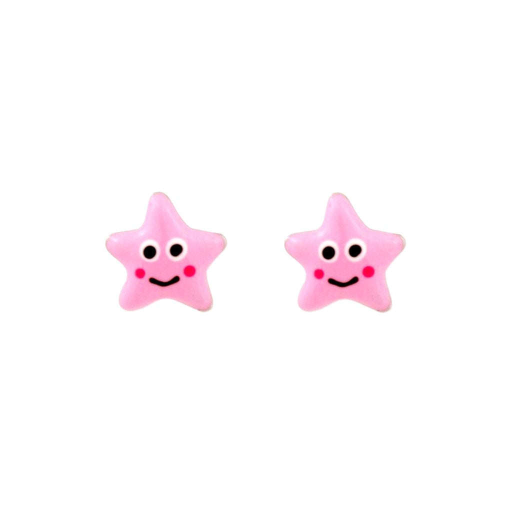 Brincos em Prata com Estrela em Esmalte Rosa - Loja do Ouro