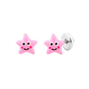 Brincos em Prata com Estrela em Esmalte Rosa - Loja do Ouro