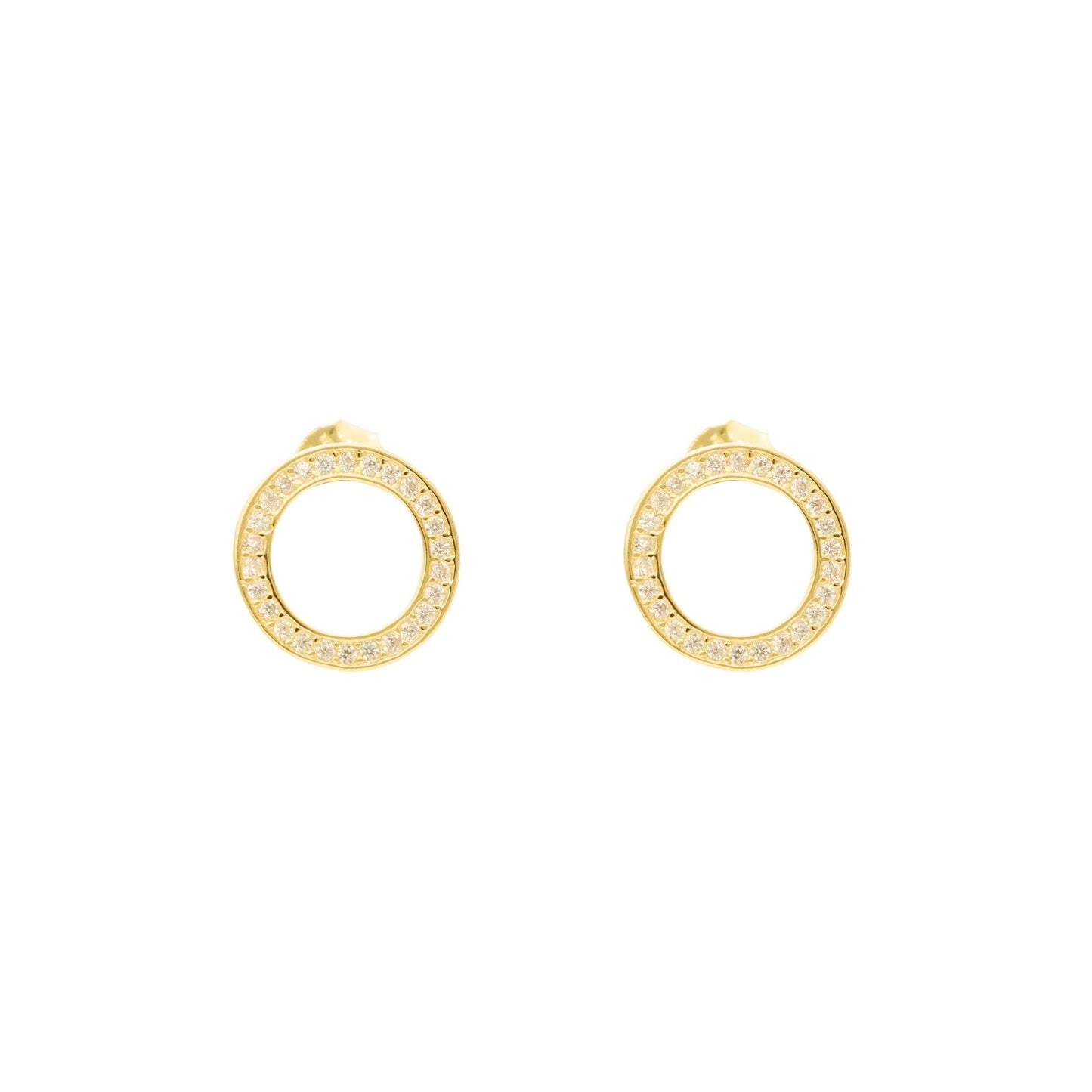 Brincos em Prata Dourada com Circulo cravejado de Zircónias - Loja do Ouro
