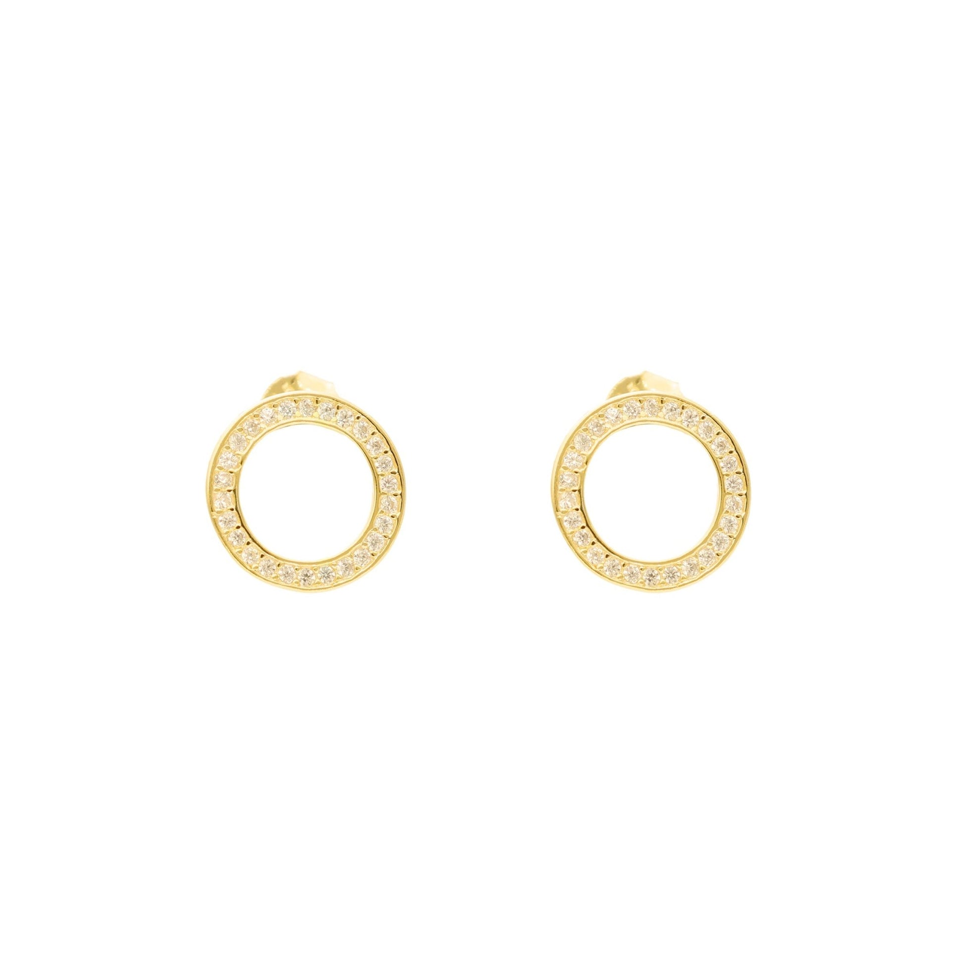 Brincos em Prata Dourada com Circulo cravejado de Zircónias - Loja do Ouro