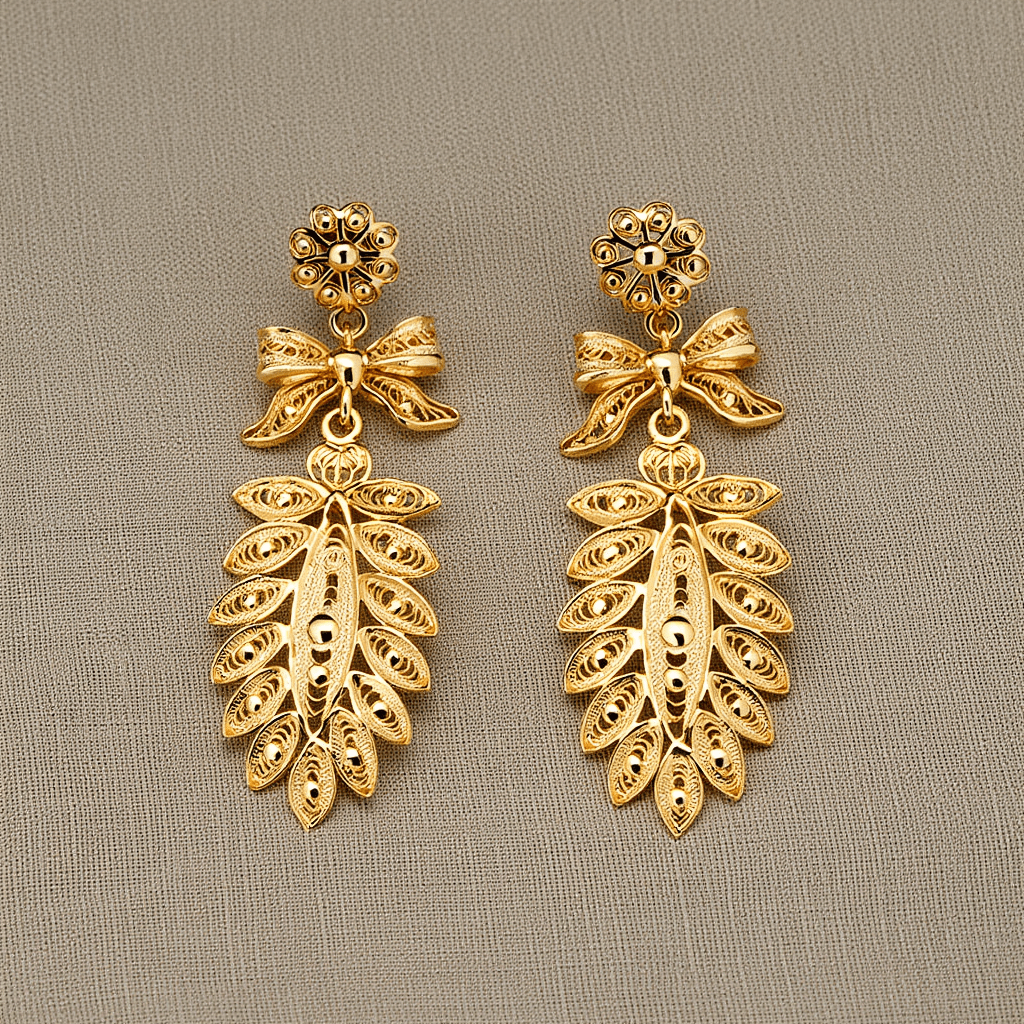 Brincos Espiga em Prata Dourada (4cm) - Loja do Ouro