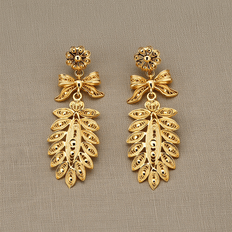 Brincos Espiga em Prata Dourada (4cm) - Loja do Ouro