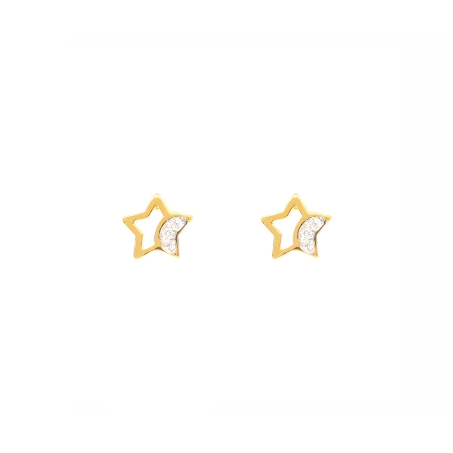 Brincos Estrela em Prata Dourada com Lua de zircónias - Loja do Ouro