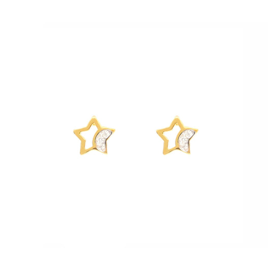 Brincos Estrela em Prata Dourada com Lua de zircónias - Loja do Ouro