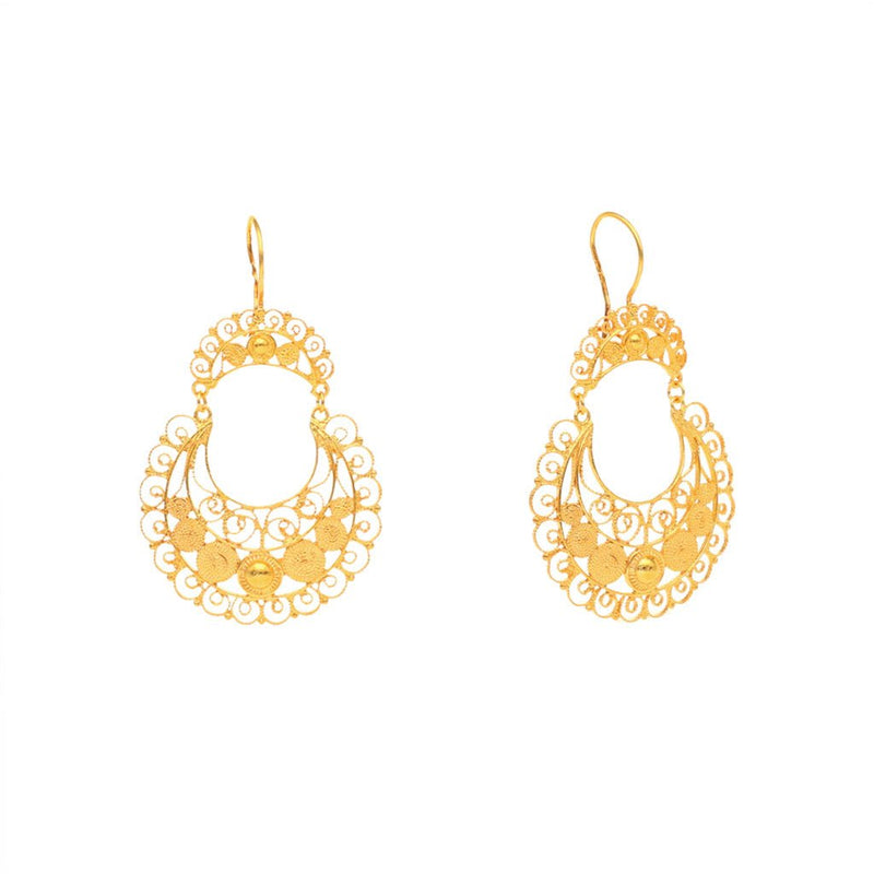 Brincos Flor de Viana em Prata Dourada (5.1cm) - Loja do Ouro