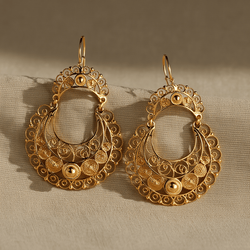 Brincos Flor de Viana em Prata Dourada (5.1cm) - Loja do Ouro