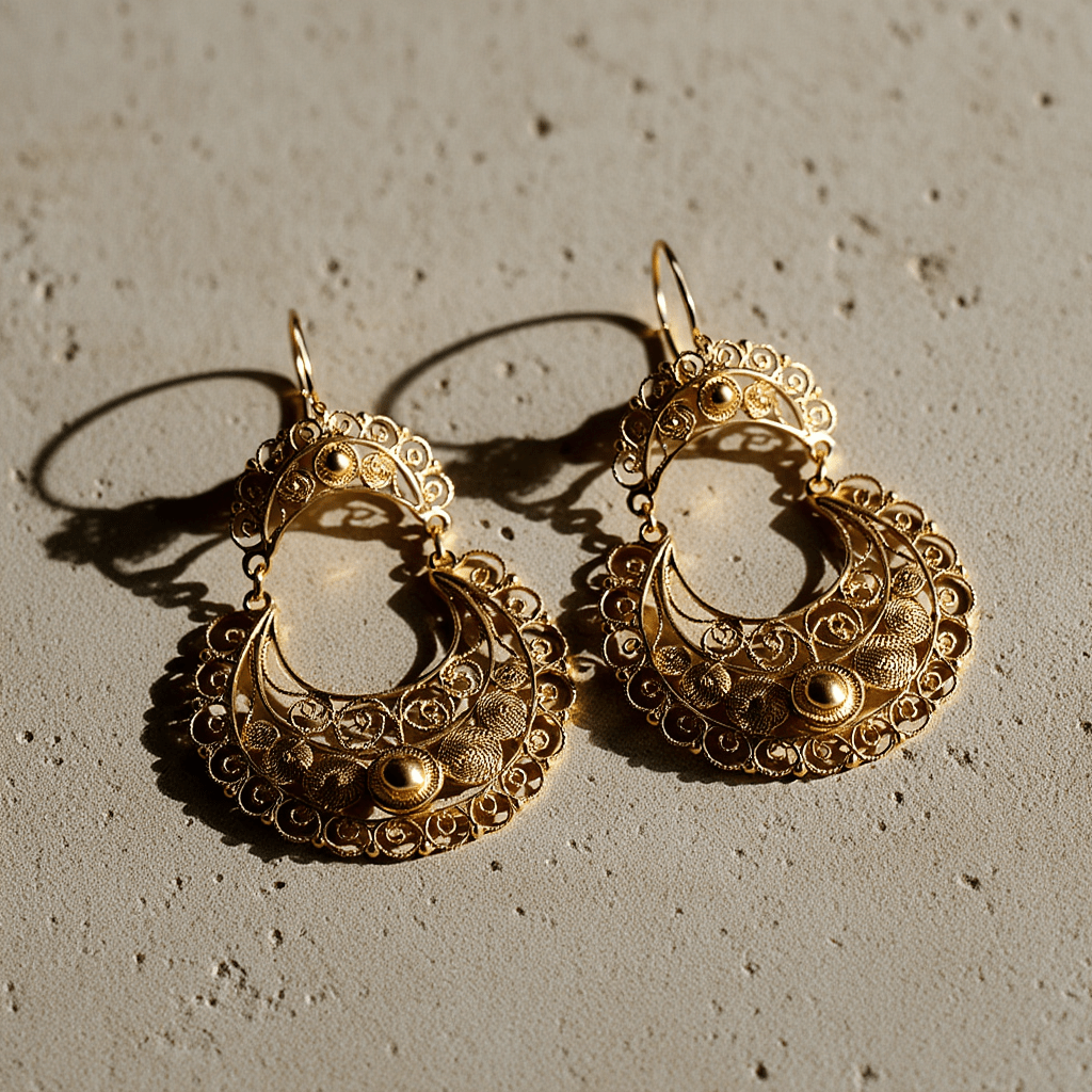 Brincos Flor de Viana em Prata Dourada (5.1cm) - Loja do Ouro