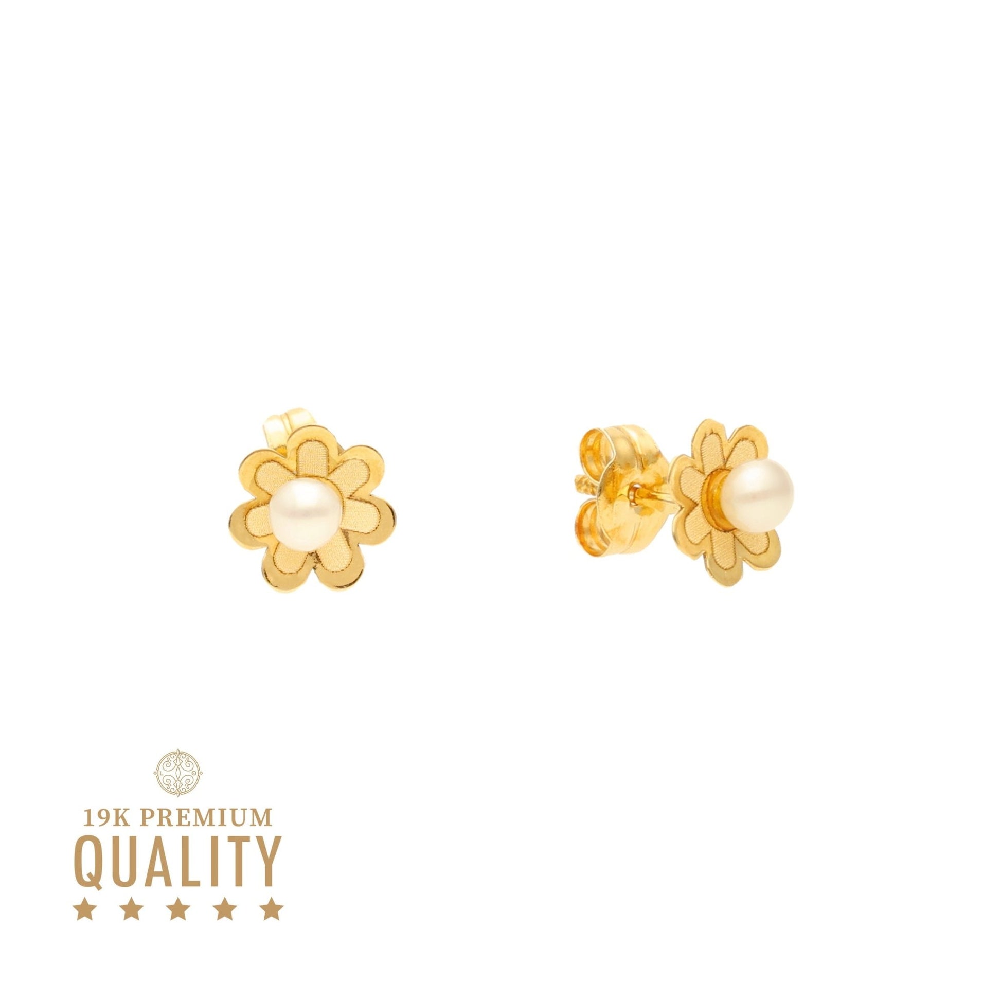 Brincos Flor em Ouro 19kl com Pérola - Loja do Ouro