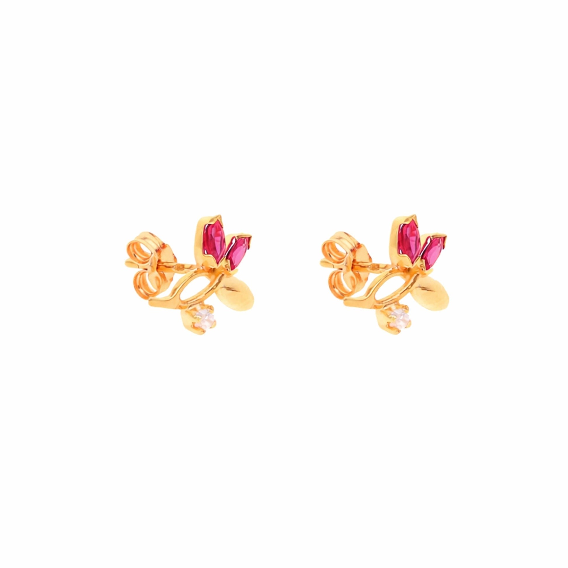 Brincos Flor em Ouro 19kl com Topázios Rosa e Zircónias - Loja do Ouro