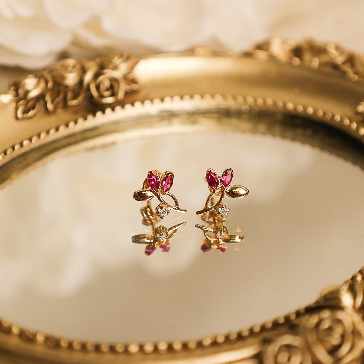 Brincos Flor em Ouro 19kl com Topázios Rosa e Zircónias - Loja do Ouro