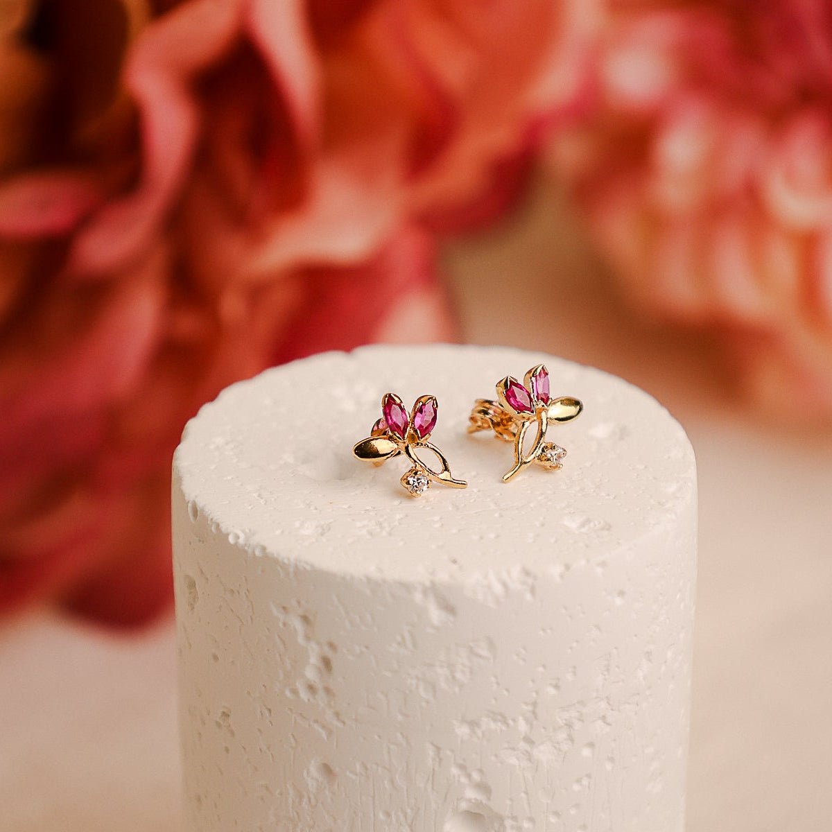 Brincos Flor em Ouro 19kl com Topázios Rosa e Zircónias - Loja do Ouro