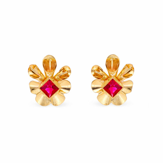 Brincos Flor em Ouro 19kl com Zirconia Vermelha - Loja do Ouro