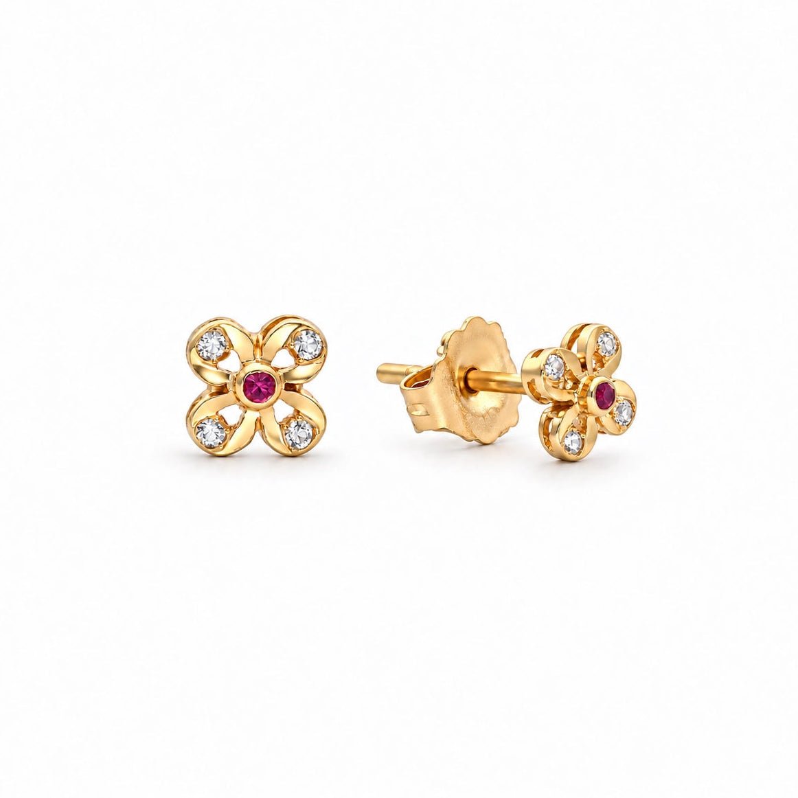 Brincos Flor em Ouro 19kl com Zircónias (0.52cm) - Loja do Ouro