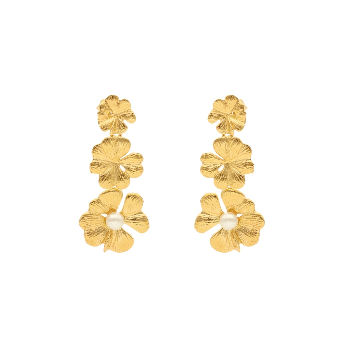 Brincos Flores em Prata Dourada com Pérola - Loja do Ouro