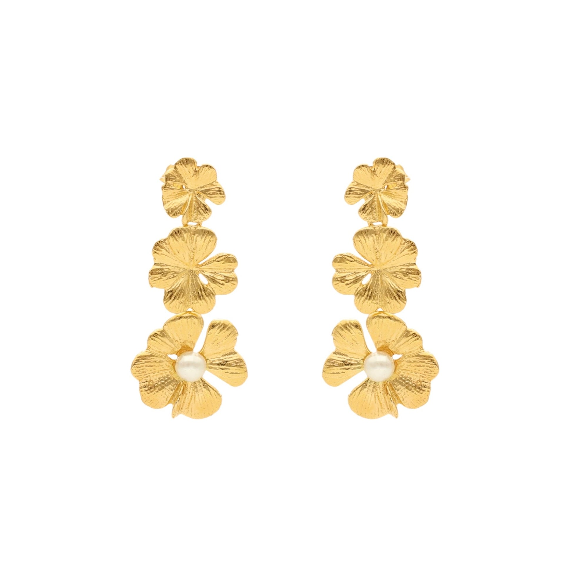 Brincos Flores em Prata Dourada com Pérola - Loja do Ouro