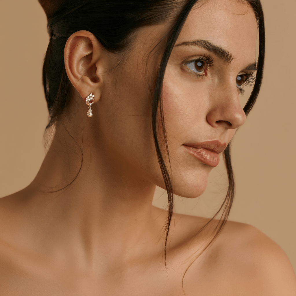 Brincos Folha com Pérola e Zircónias em Ouro 19kl - Loja do Ouro