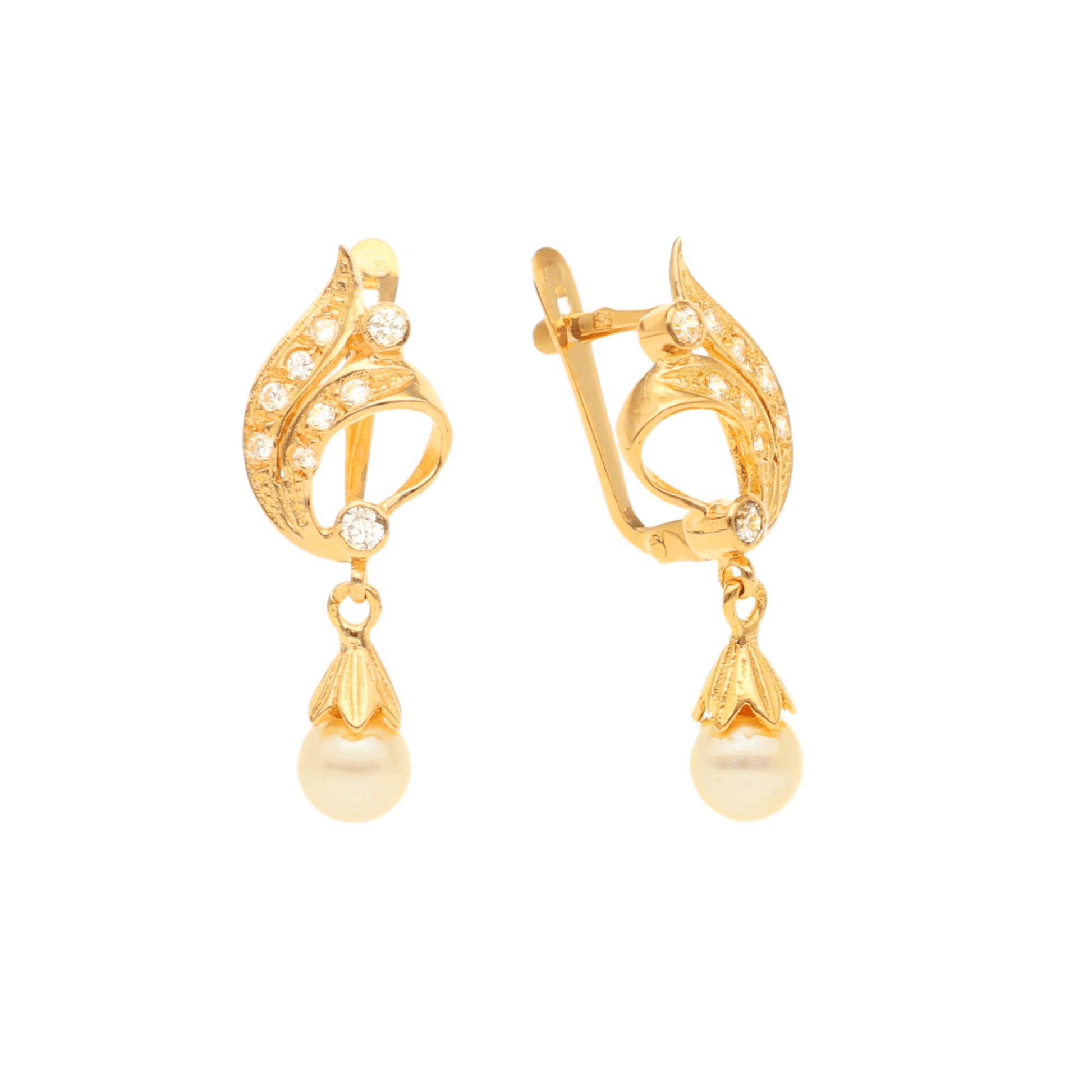 Brincos Folha com Pérola e Zircónias em Ouro 19kl - Loja do Ouro