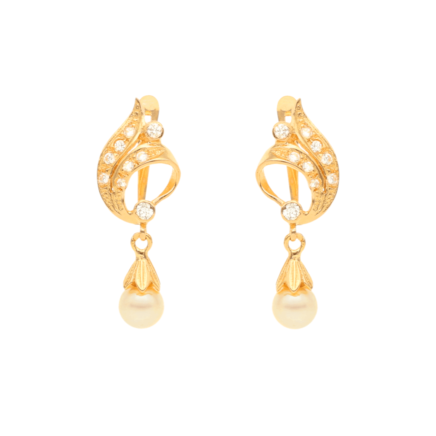 Brincos Folha com Pérola e Zircónias em Ouro 19kl - Loja do Ouro