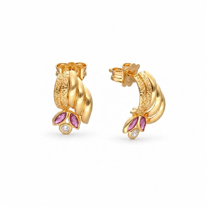 Brincos Folha em Ouro 19kl com Topázio Rosa e Zircónia - Loja do Ouro