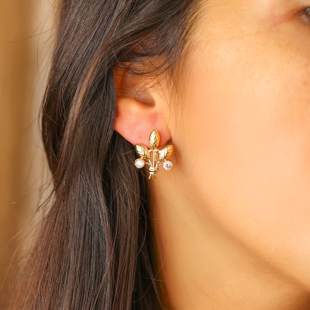 Brincos Folha em Ouro 19kl com Zircónias - Loja do Ouro