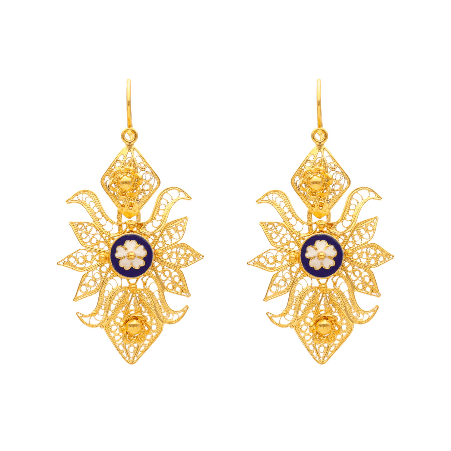 Brincos Folha Filigrana em Ouro 19kl e Esmalte Colorido (3.7cm) - Loja do Ouro