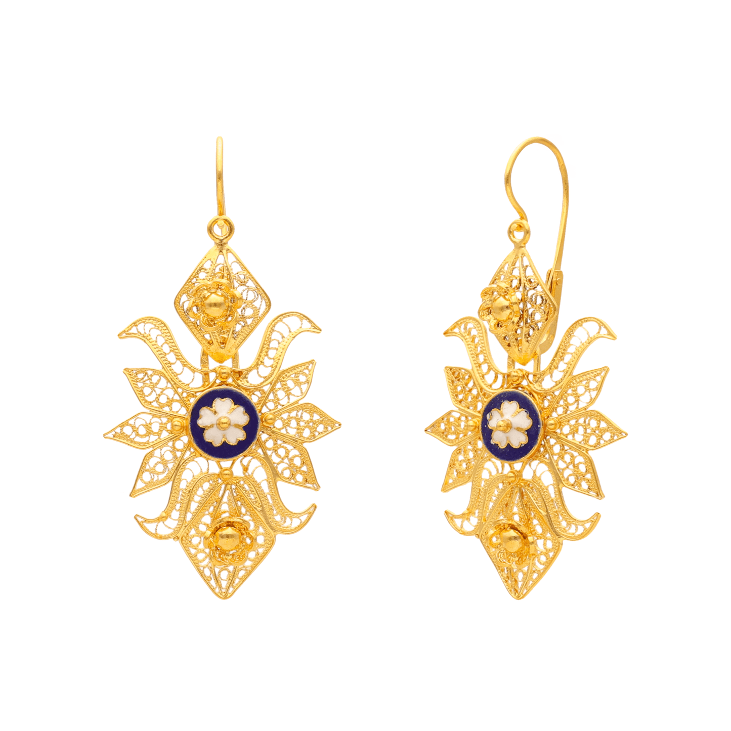 Brincos Folha Filigrana em Ouro 19kl e Esmalte Colorido (3.7cm) - Loja do Ouro