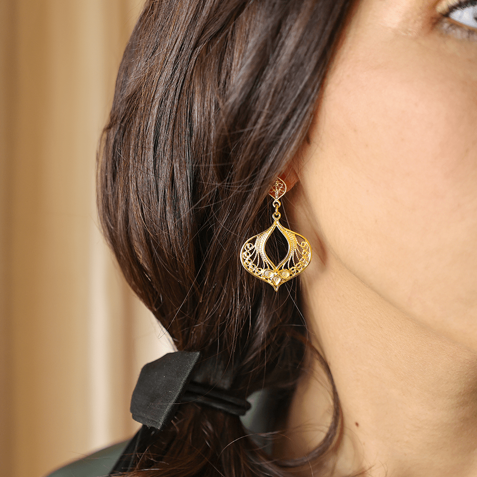 Brincos Guitarra Portuguesa em Prata Dourada - Loja do Ouro