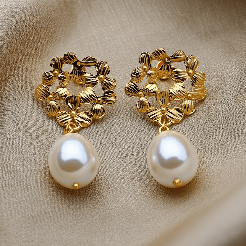 Brincos Hortência em Prata Dourada (4cm) - Loja do Ouro