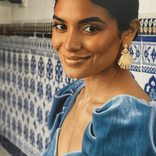 Brincos Leque em Prata Dourada (3.6cm) - Loja do Ouro