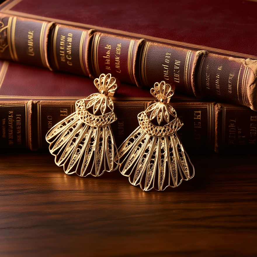 Pendientes de abanico de plata chapados en oro (3