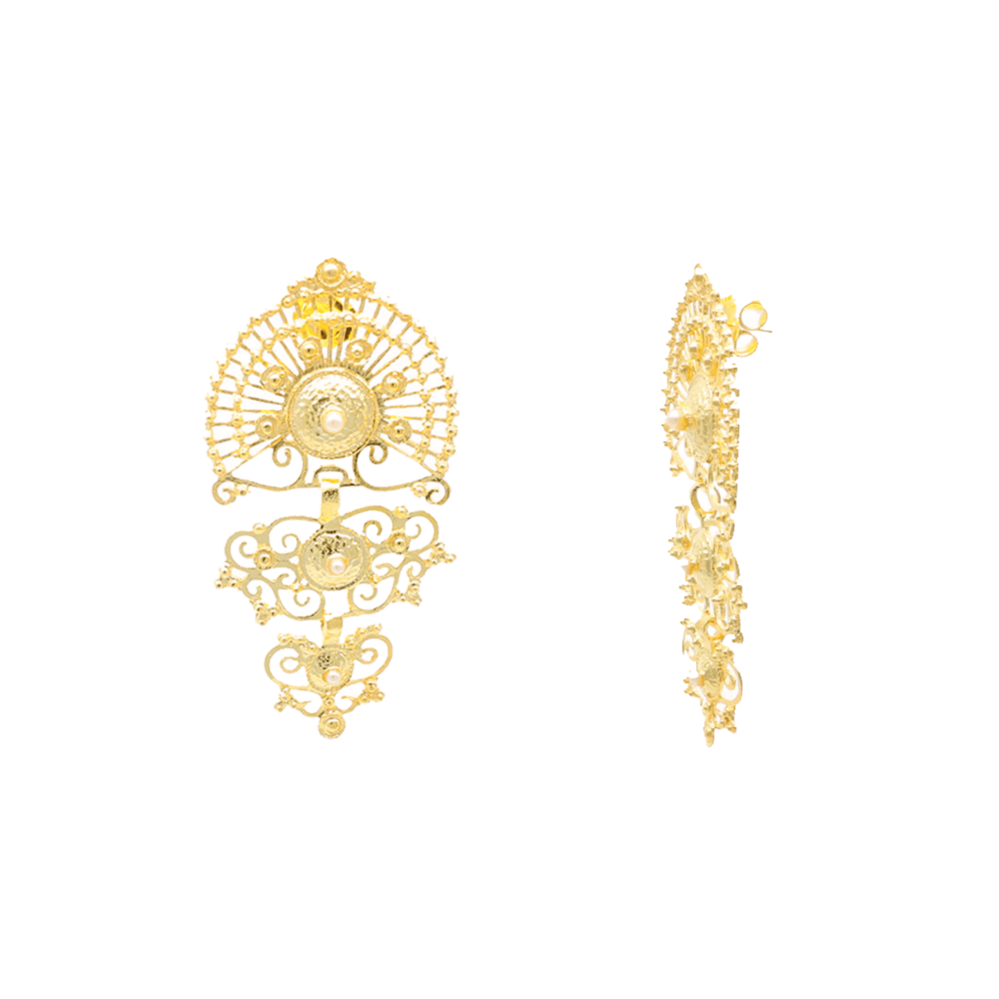 Brincos Luminis em Prata Dourada e Pérola Branca - Loja do Ouro