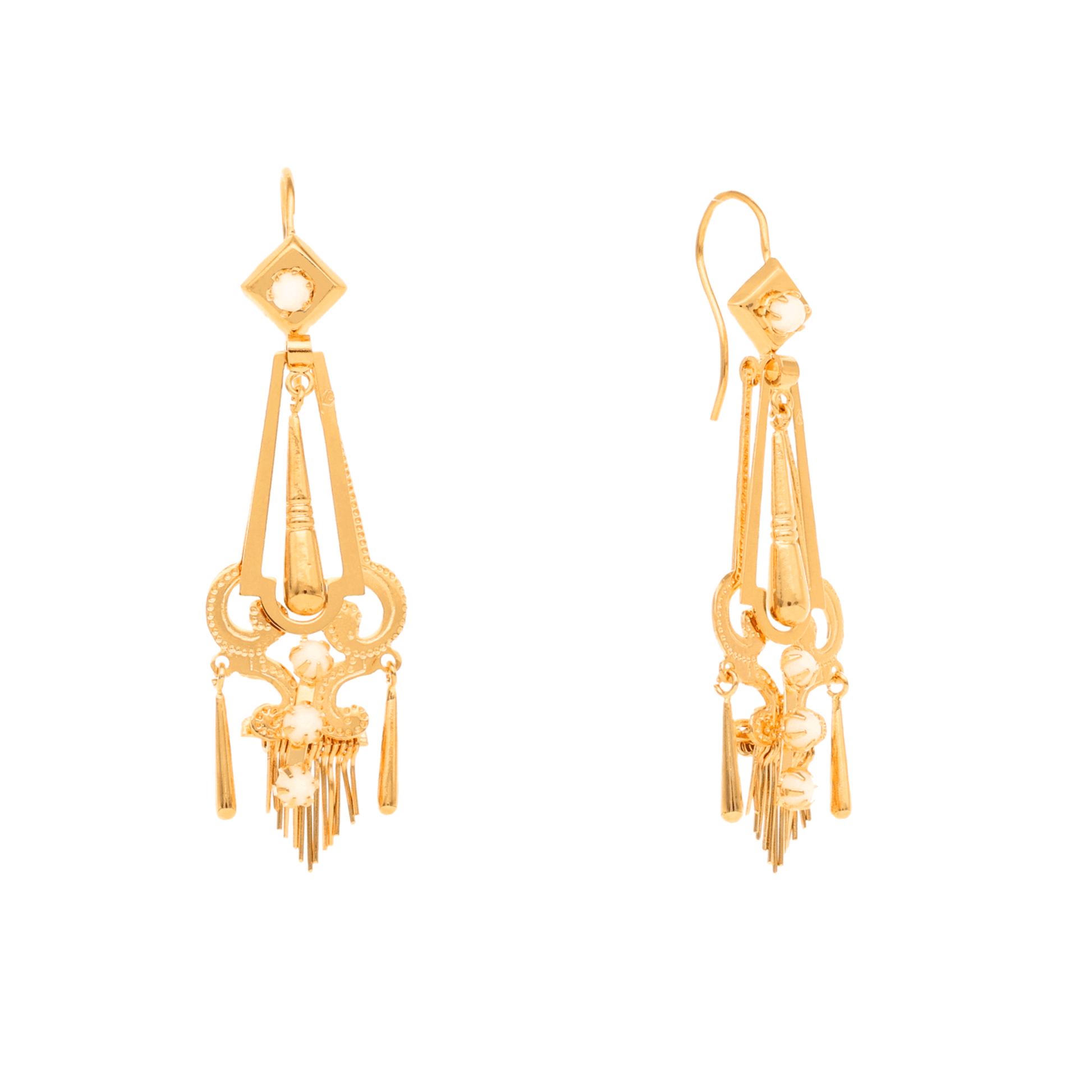 Brincos Marquesa em Ouro 19kl com Contas Brancas - Loja do Ouro