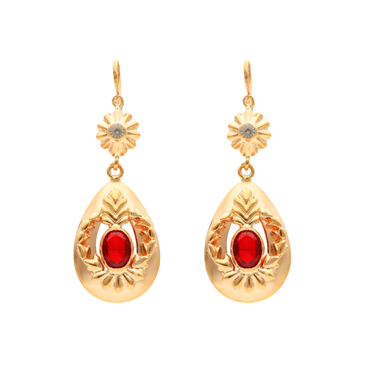 Pendientes de marquesa en oro 19kl con piedra roja y circonia - Gold Store Premium