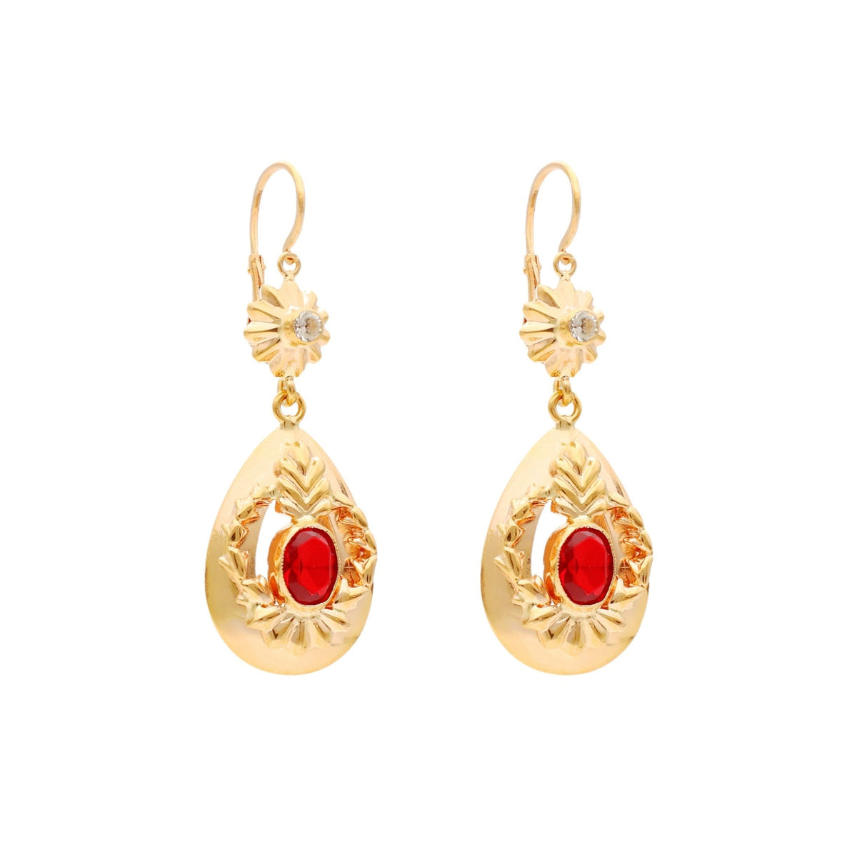 Pendientes de marquesa en oro 19kl con piedra roja y circonia - Gold Store Premium