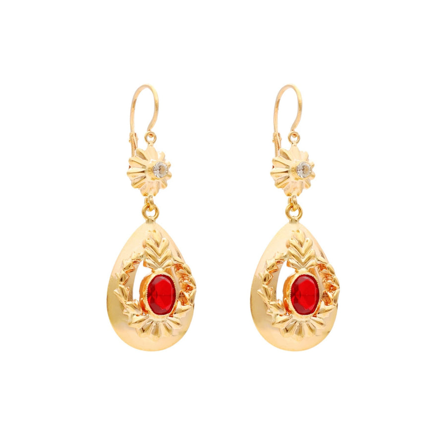 Pendientes de marquesa en oro 19kl con piedra roja y circonia - Gold Store Premium