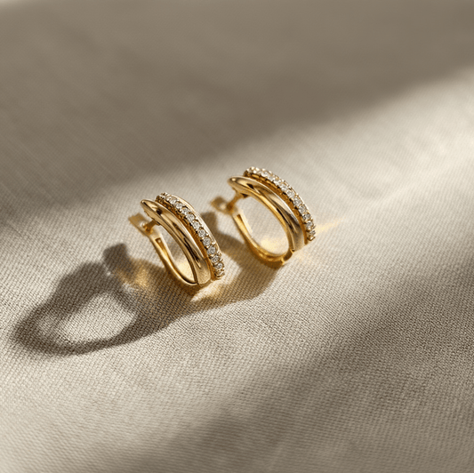 Brincos Meia Argola em Ouro 9kl com Zircónias (1.4cm) - Loja do Ouro