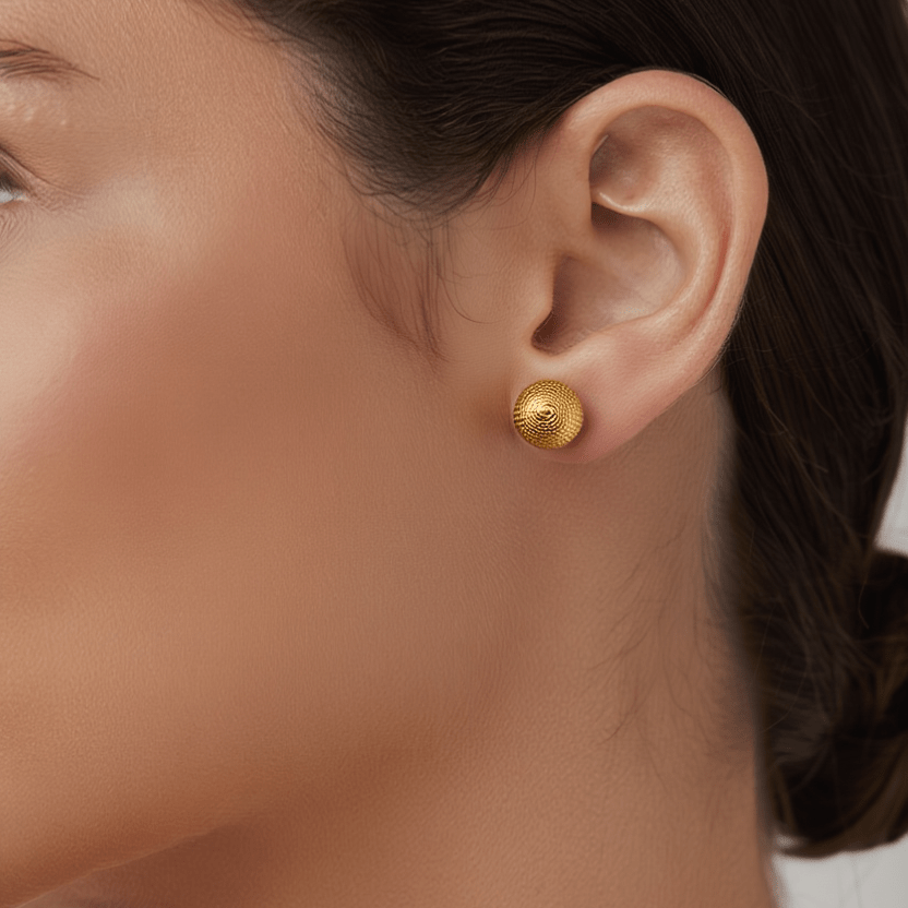 Brincos Meia Bola em Ouro 19kl (1cm) com efeito Corda - Loja do Ouro