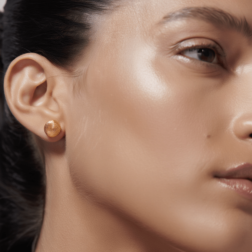 Brincos Meia Bola em Ouro 19kl (1cm) com efeito Corda - Loja do Ouro