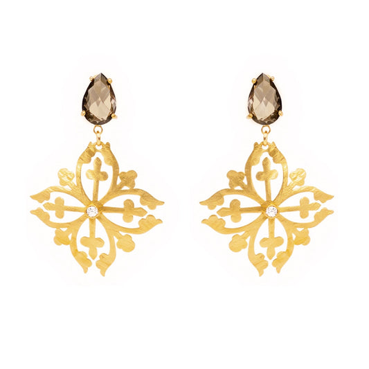 Brincos Nefertiti em Prata Dourada com Zircão - Loja do Ouro