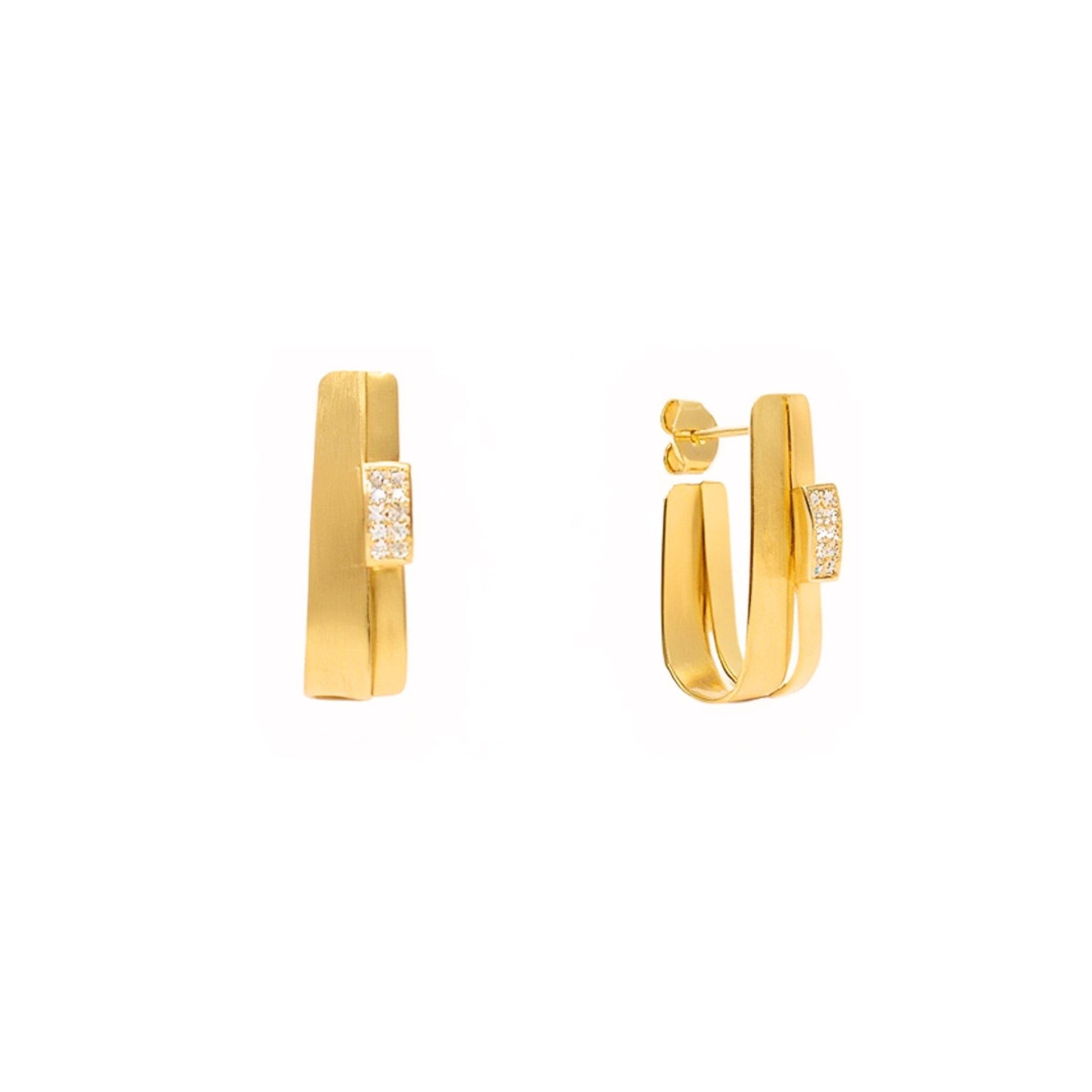 Brincos Nefertiti em Prata Dourada com Zircónias - Loja do Ouro