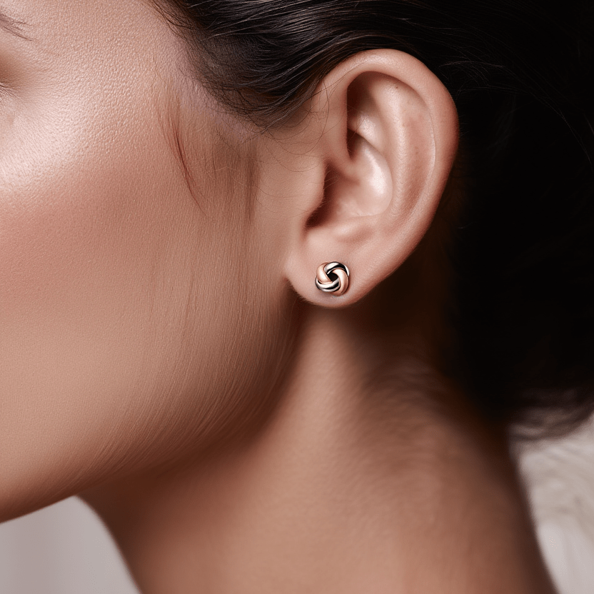 Brincos Nó Bicolor em Ouro 19kl (1.2cm) - Loja do Ouro