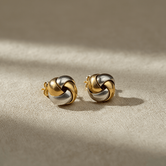 Brincos Nó Bicolor em Ouro 19kl (1.2cm) - Loja do Ouro